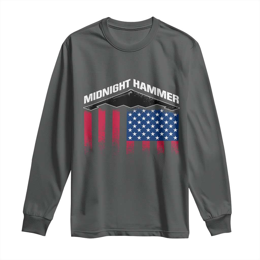 Operation Midnight Hammer Long Sleeve Shirt Tactical Warfare Jets Bombers Military American Flag TS10 Dark Heather Print Your Wear