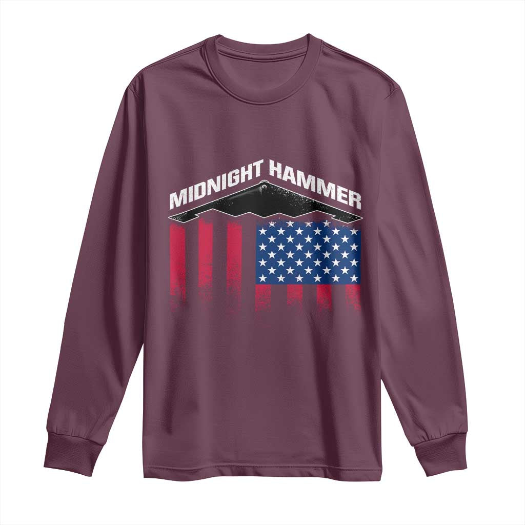 Operation Midnight Hammer Long Sleeve Shirt Tactical Warfare Jets Bombers Military American Flag TS10 Maroon Print Your Wear
