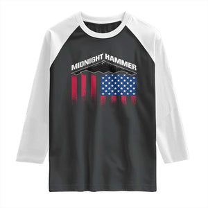 Operation Midnight Hammer Raglan Shirt Tactical Warfare Jets Bombers Military American Flag TS10 Black White Print Your Wear