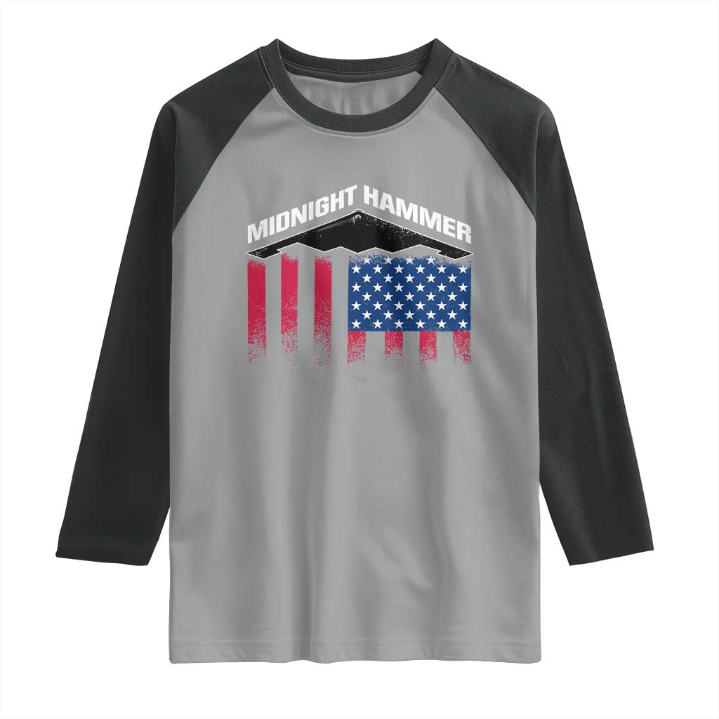 Operation Midnight Hammer Raglan Shirt Tactical Warfare Jets Bombers Military American Flag TS10 Sport Gray Black Print Your Wear