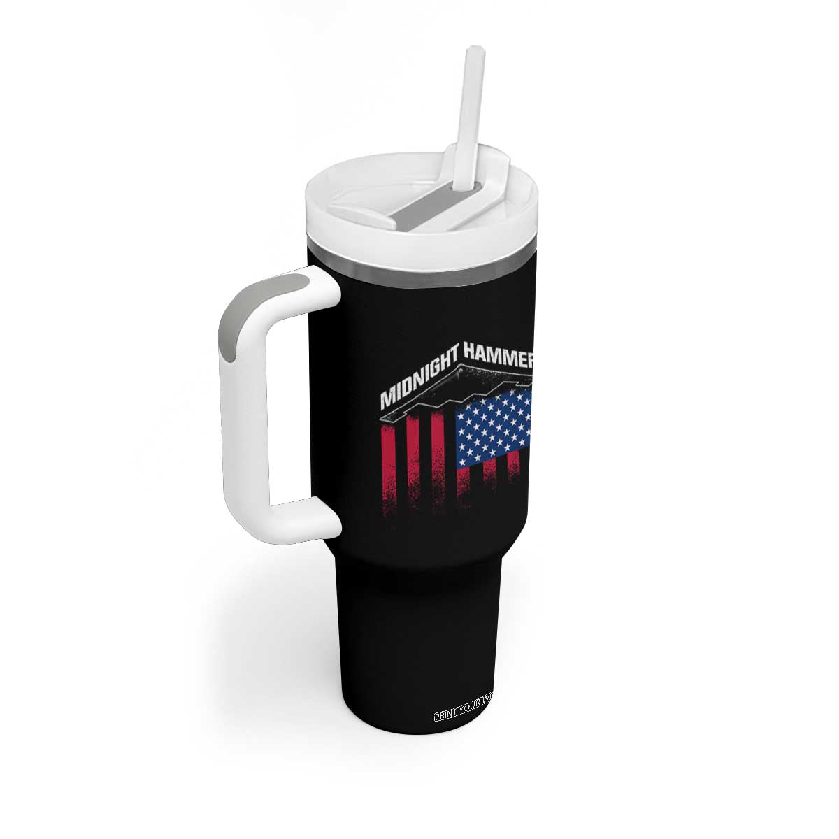 Operation Midnight Hammer Tumbler With Handle Tactical Warfare Jets Bombers Military American Flag TS10 Print Your Wear