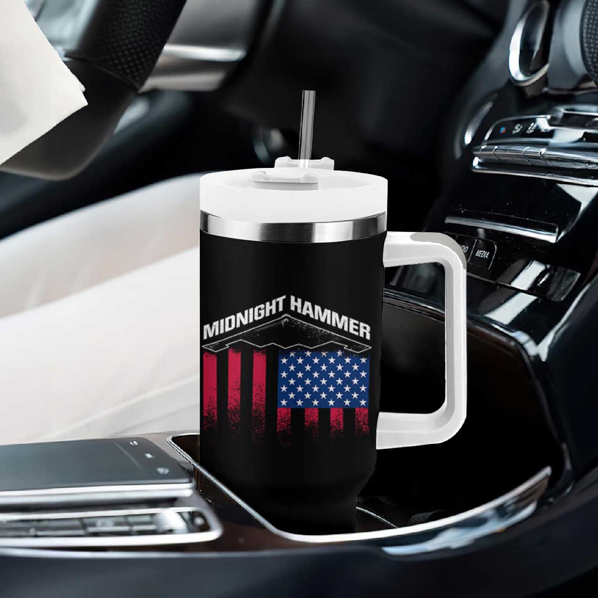 Operation Midnight Hammer Tumbler With Handle Tactical Warfare Jets Bombers Military American Flag TS10 Print Your Wear