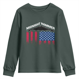 Operation Midnight Hammer Youth Sweatshirt Tactical Warfare Jets Bombers Military American Flag TS10 Dark Forest Green Print Your Wear