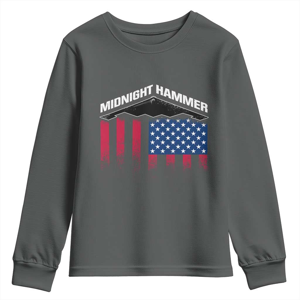 Operation Midnight Hammer Youth Sweatshirt Tactical Warfare Jets Bombers Military American Flag TS10 Dark Heather Print Your Wear