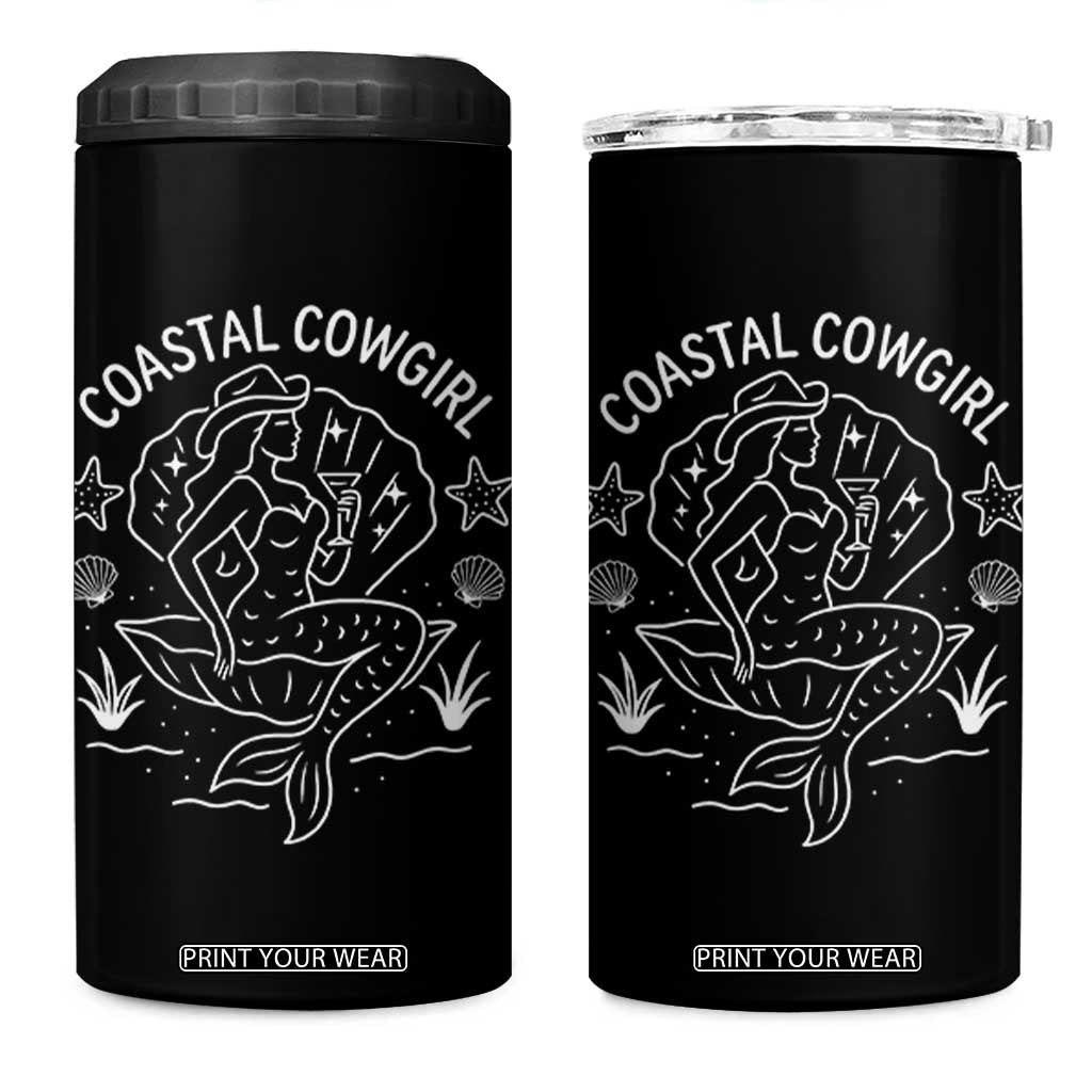Coastal Cowgirl 4 in 1 Can Cooler Tumbler Mermaid Rodeo Western Beach TS10 One Size: 16 oz Black Print Your Wear