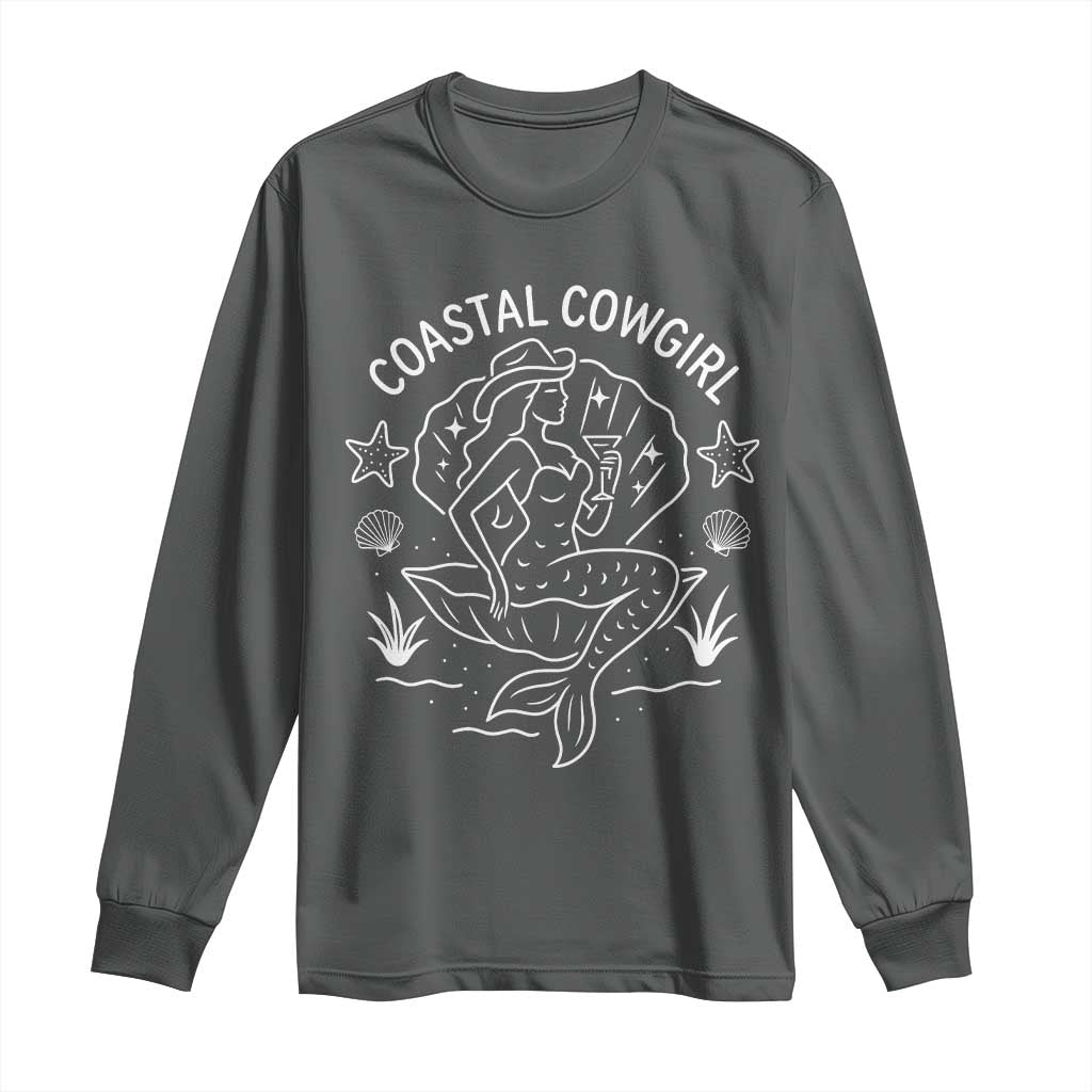 Coastal Cowgirl Long Sleeve Shirt Mermaid Rodeo Western Beach TS10 Dark Heather Print Your Wear
