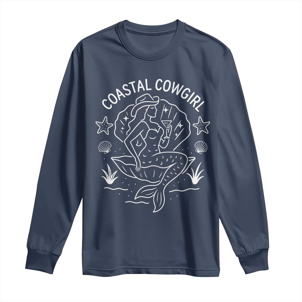Coastal Cowgirl Long Sleeve Shirt Mermaid Rodeo Western Beach TS10 Navy Print Your Wear