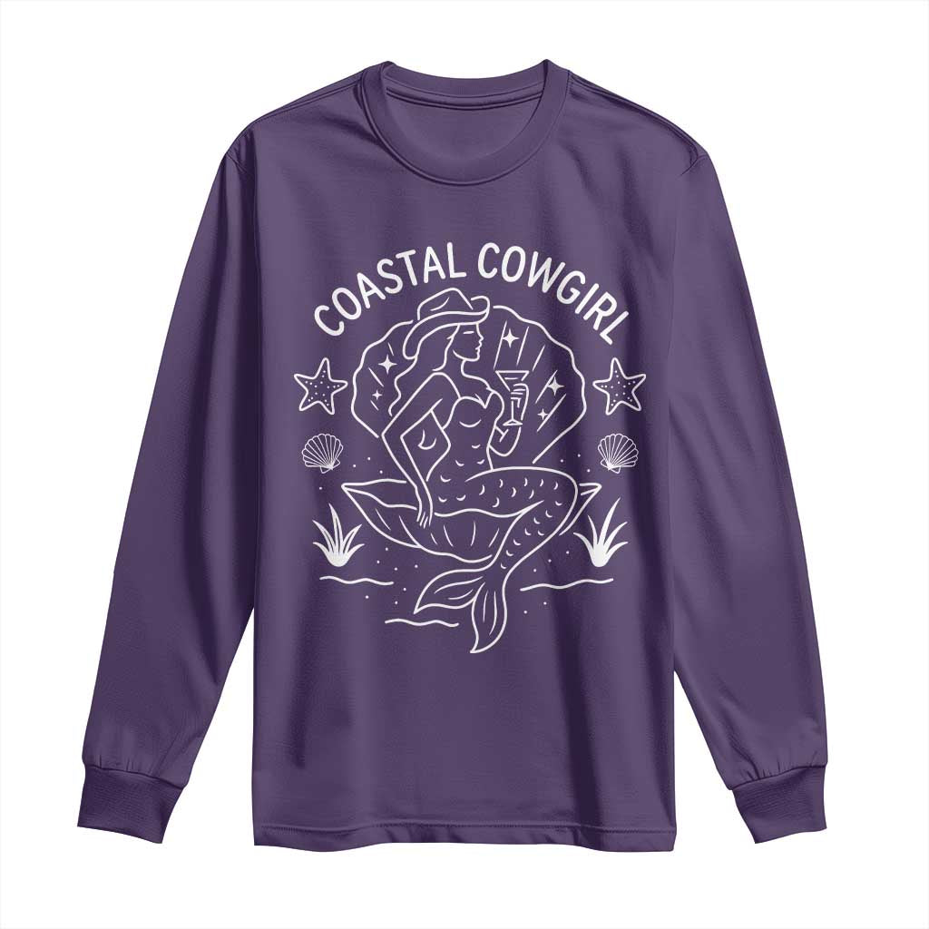 Coastal Cowgirl Long Sleeve Shirt Mermaid Rodeo Western Beach TS10 Purple Print Your Wear