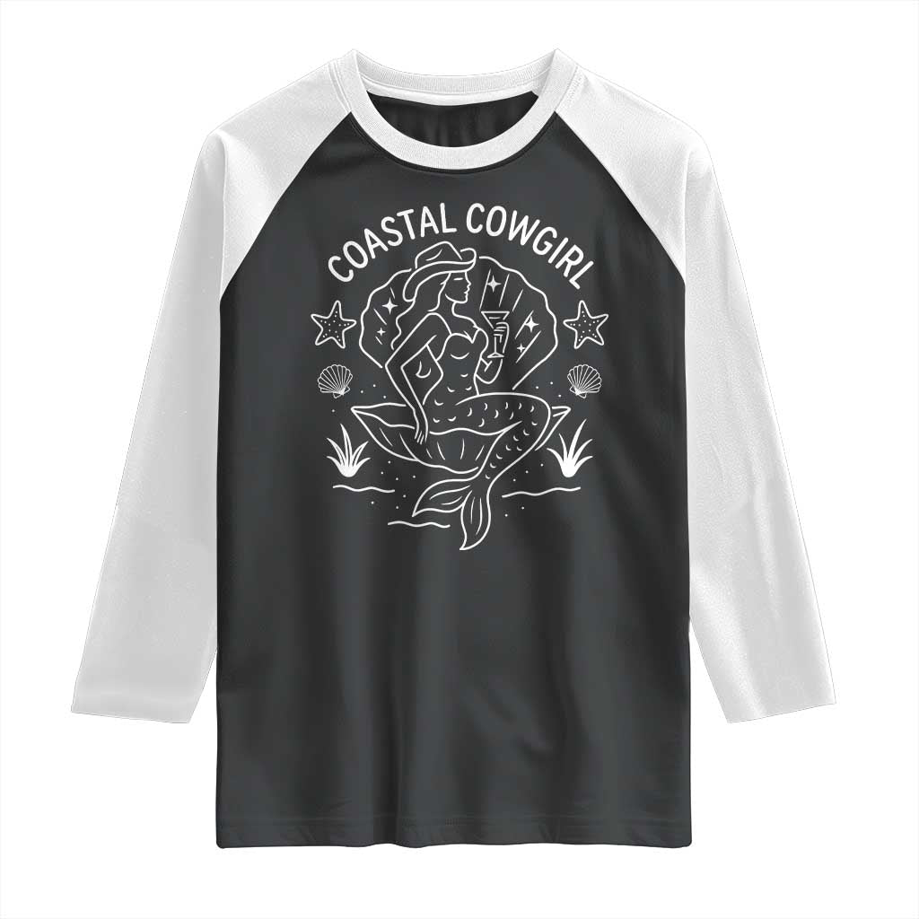 Coastal Cowgirl Raglan Shirt Mermaid Rodeo Western Beach TS10 Black White Print Your Wear
