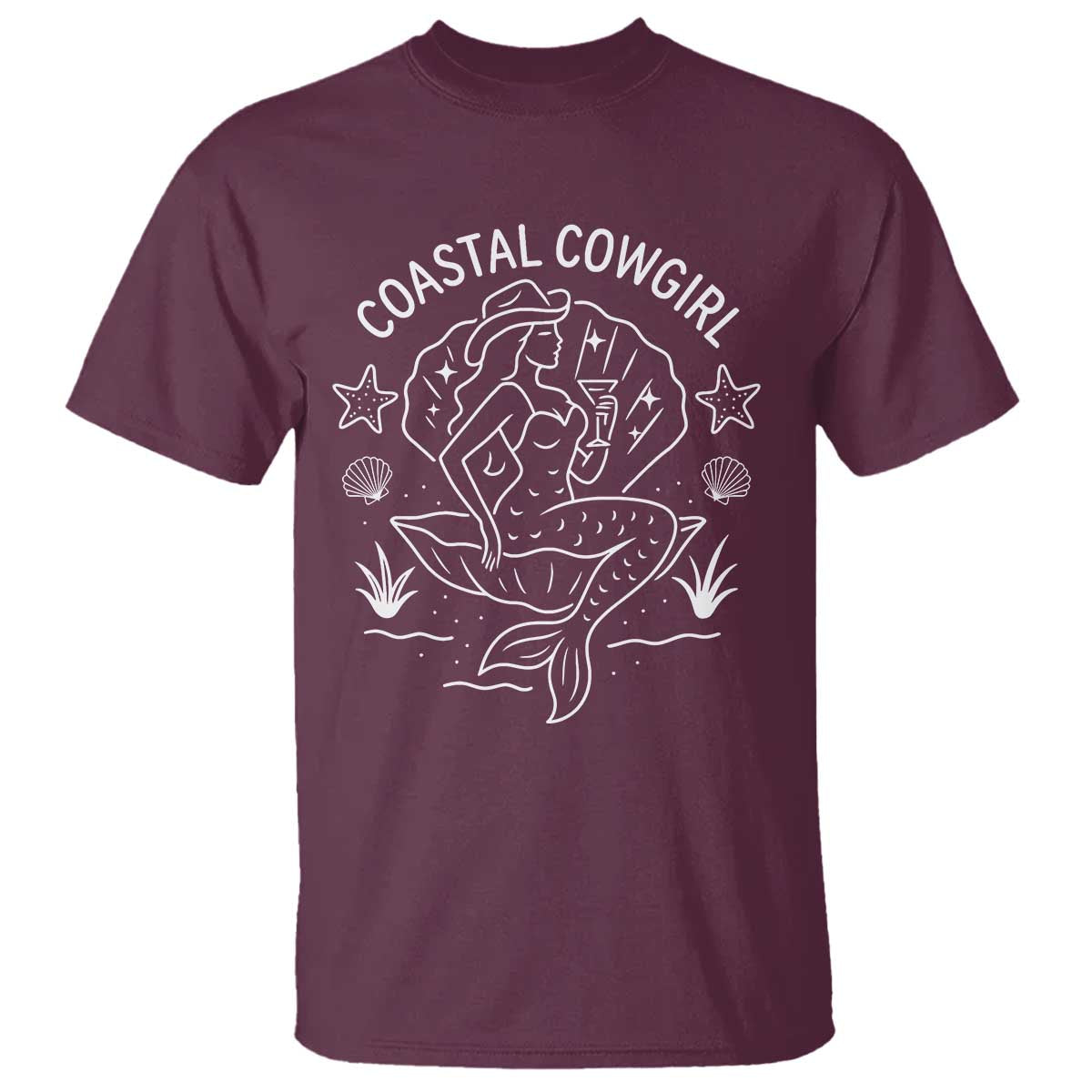 Coastal Cowgirl T Shirt Mermaid Rodeo Western Beach TS10 Maroon Print Your Wear