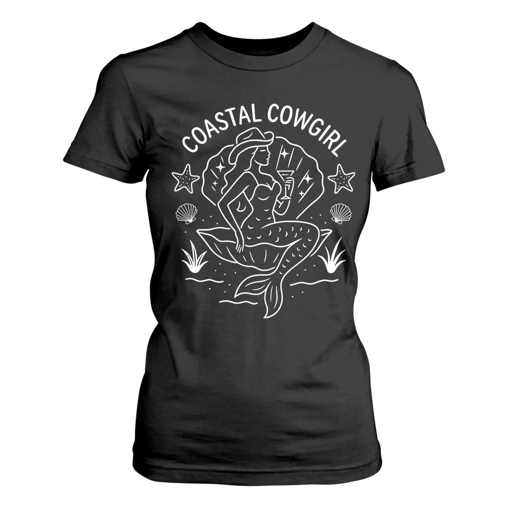 Coastal Cowgirl T Shirt For Women Mermaid Rodeo Western Beach TS10 Black Print Your Wear