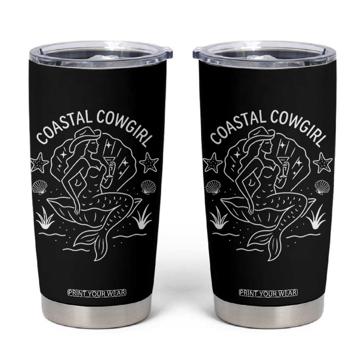 Coastal Cowgirl Tumbler Cup Mermaid Rodeo Western Beach TS10 Black Print Your Wear