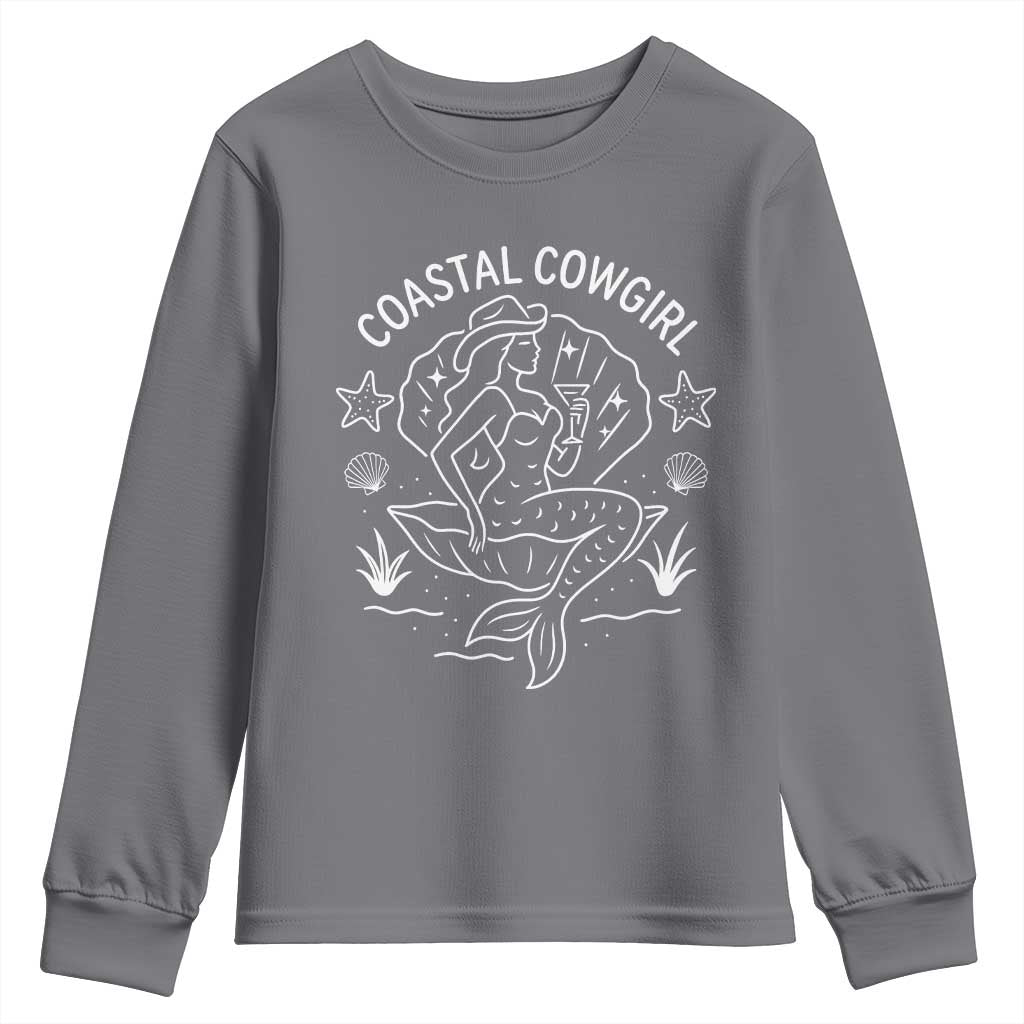Coastal Cowgirl Youth Sweatshirt Mermaid Rodeo Western Beach TS10 Charcoal Print Your Wear