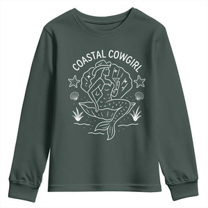 Coastal Cowgirl Youth Sweatshirt Mermaid Rodeo Western Beach TS10 Dark Forest Green Print Your Wear