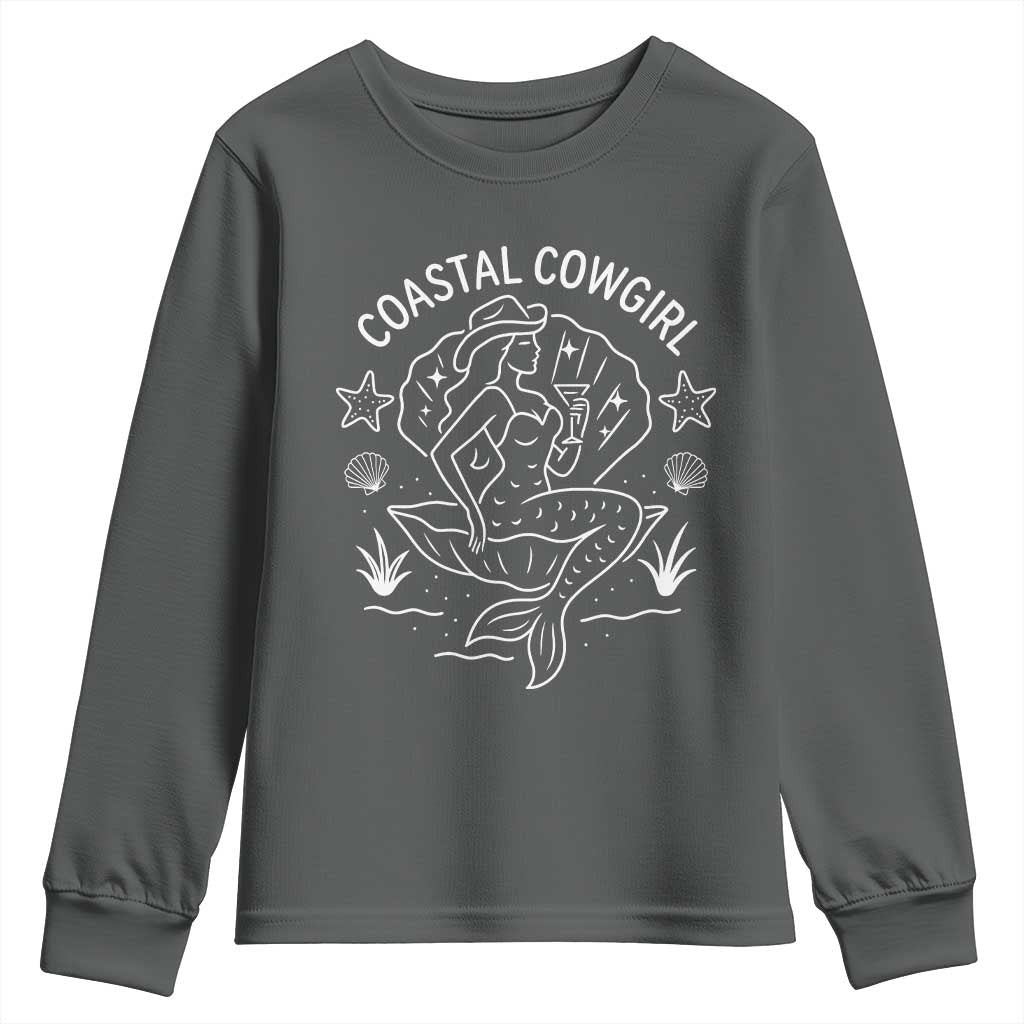 Coastal Cowgirl Youth Sweatshirt Mermaid Rodeo Western Beach TS10 Dark Heather Print Your Wear