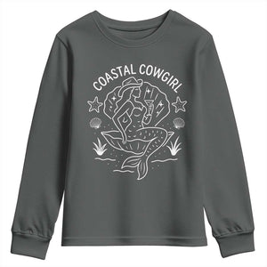 Coastal Cowgirl Youth Sweatshirt Mermaid Rodeo Western Beach TS10 Dark Heather Print Your Wear