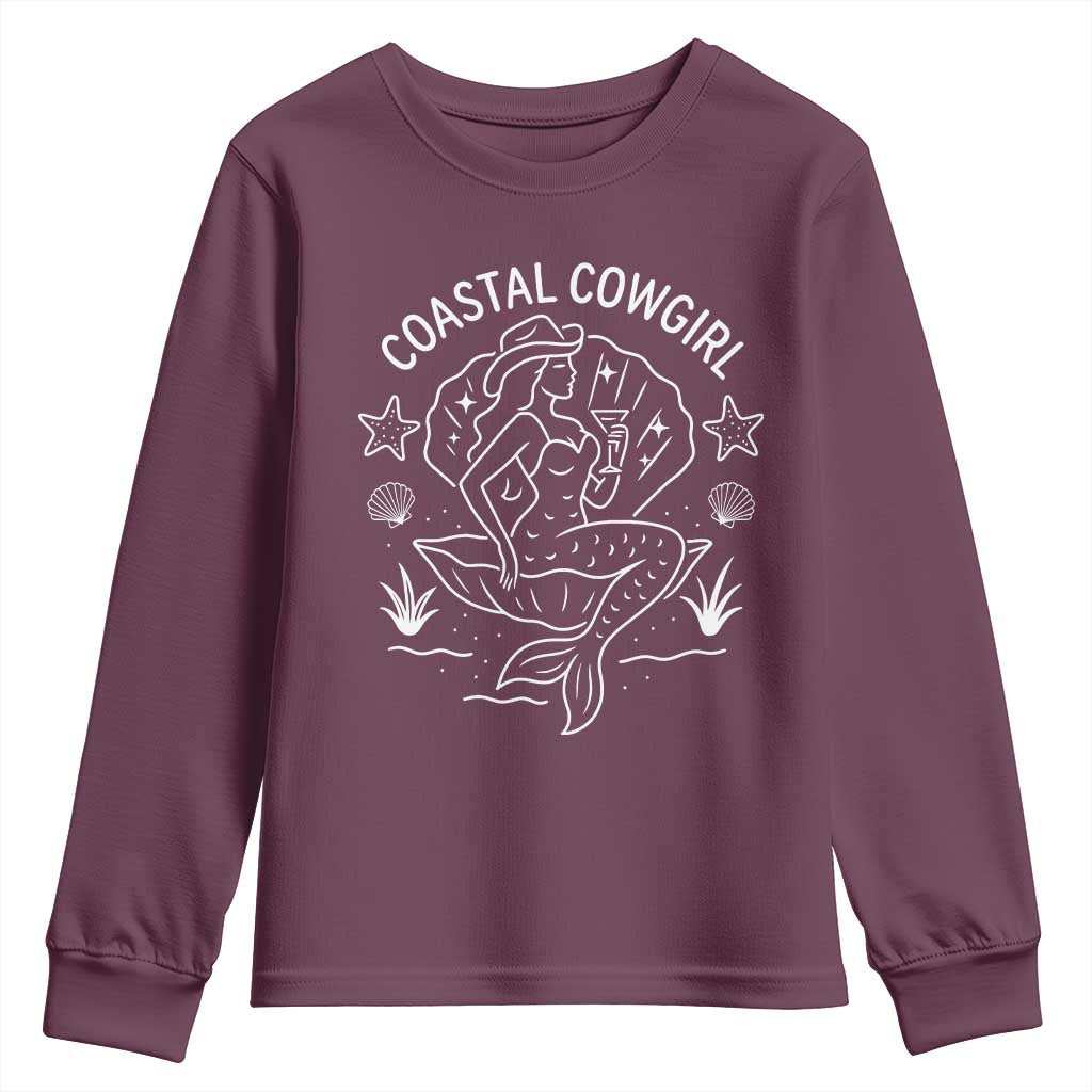 Coastal Cowgirl Youth Sweatshirt Mermaid Rodeo Western Beach TS10 Maroon Print Your Wear