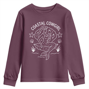 Coastal Cowgirl Youth Sweatshirt Mermaid Rodeo Western Beach TS10 Maroon Print Your Wear
