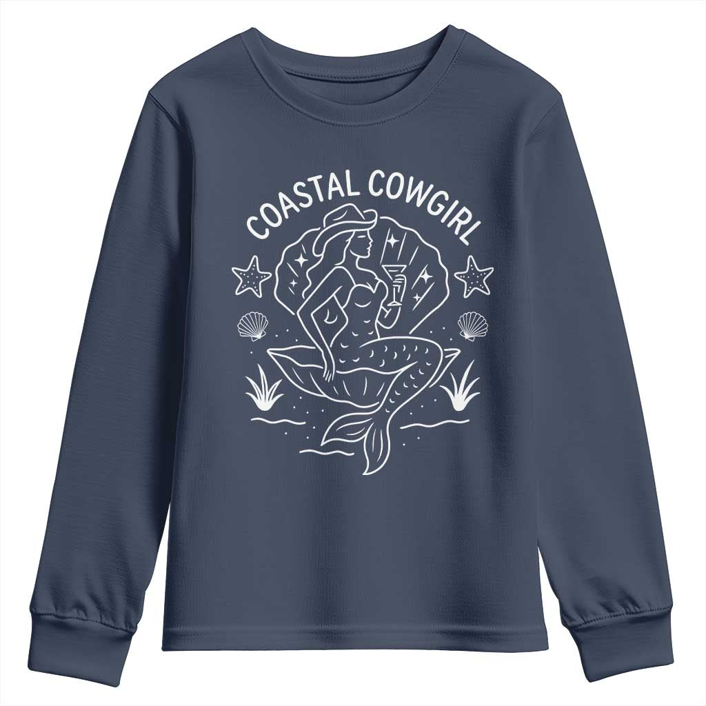 Coastal Cowgirl Youth Sweatshirt Mermaid Rodeo Western Beach TS10 Navy Print Your Wear