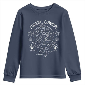Coastal Cowgirl Youth Sweatshirt Mermaid Rodeo Western Beach TS10 Navy Print Your Wear