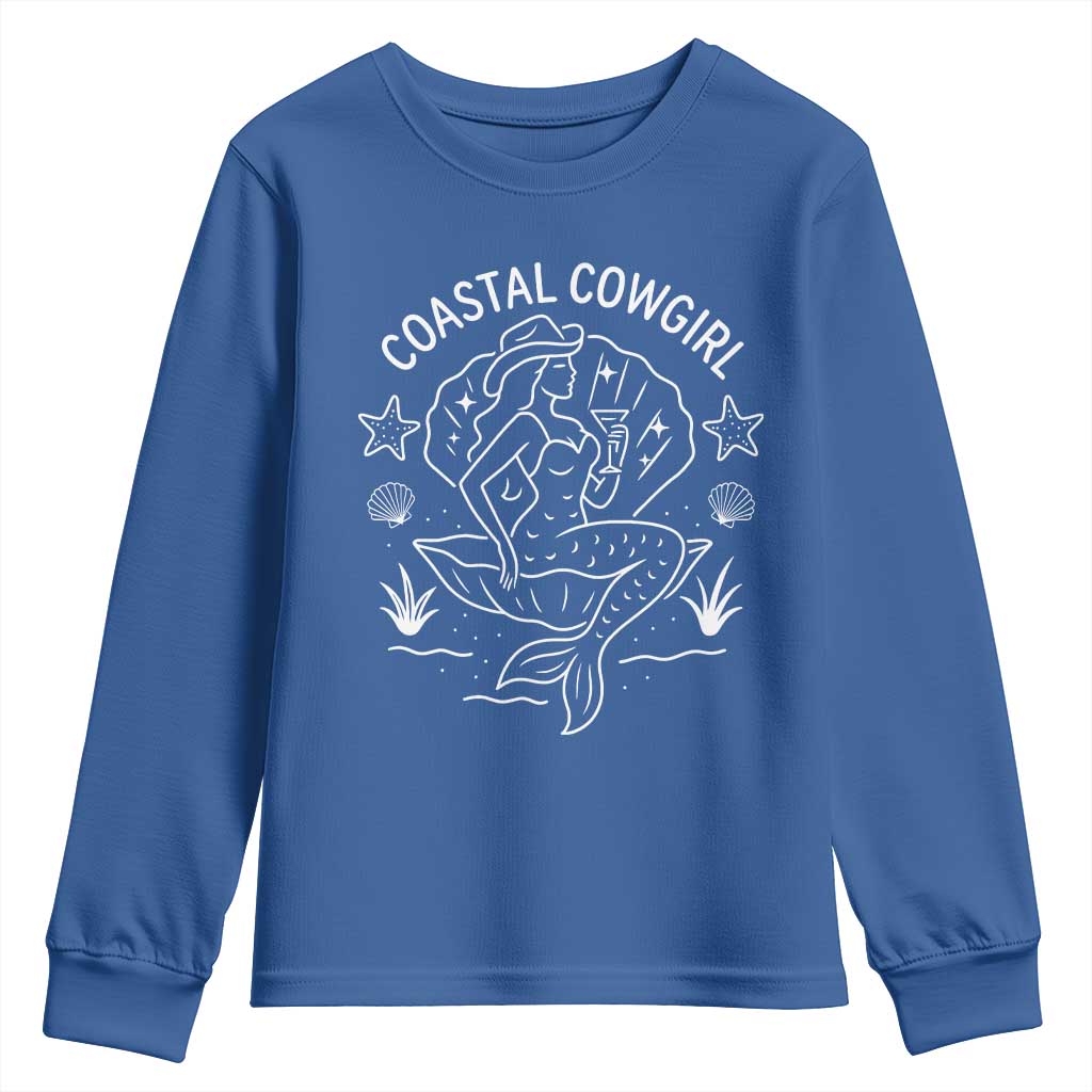 Coastal Cowgirl Youth Sweatshirt Mermaid Rodeo Western Beach TS10 Royal Blue Print Your Wear