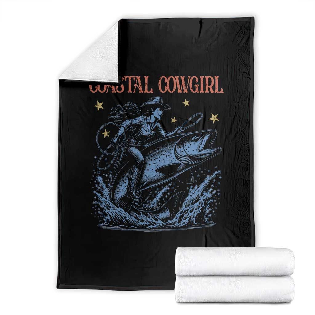 Coastal Cowgirl Throw Blanket Funny Western Country Rodeo Cowgirl Fishing TS10 Black Print Your Wear