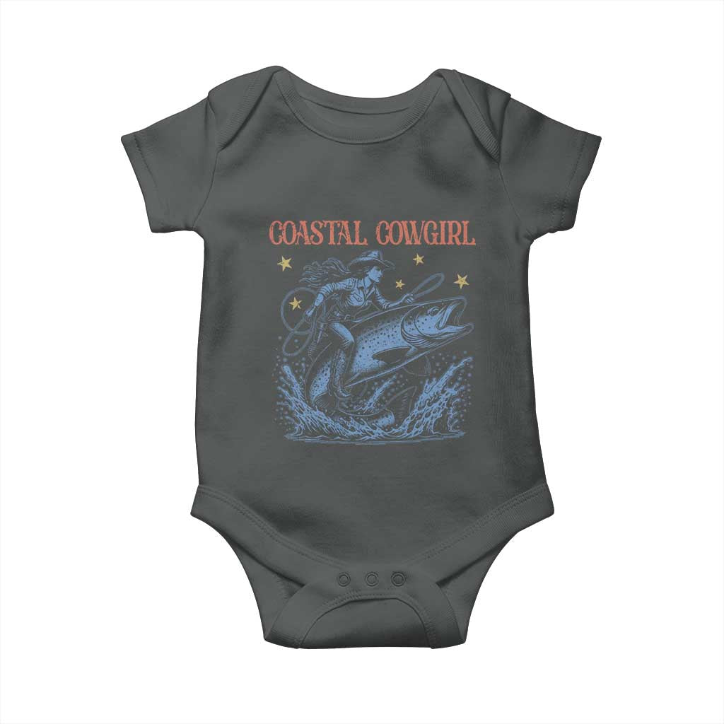 Coastal Cowgirl Baby Onesie Funny Western Country Rodeo Cowgirl Fishing TS10 Dark Heather Print Your Wear