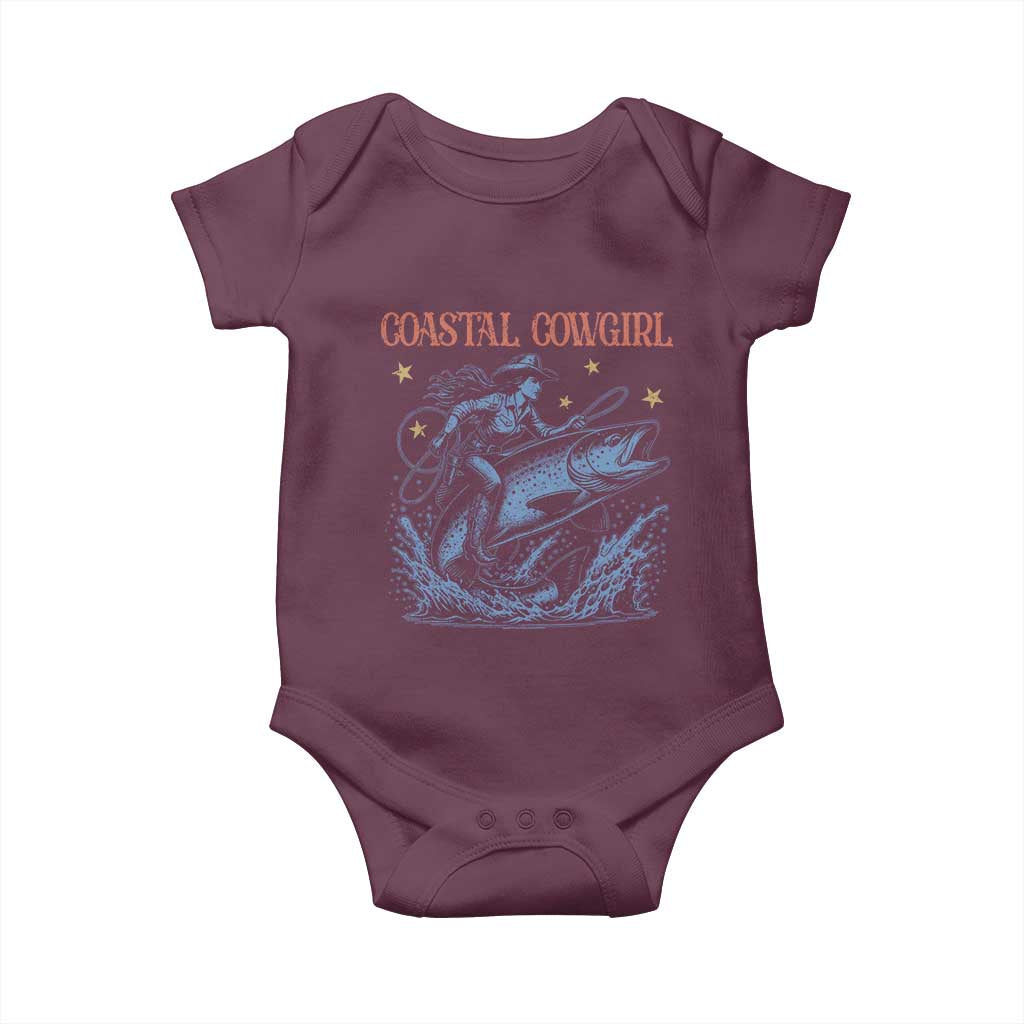 Coastal Cowgirl Baby Onesie Funny Western Country Rodeo Cowgirl Fishing TS10 Maroon Print Your Wear