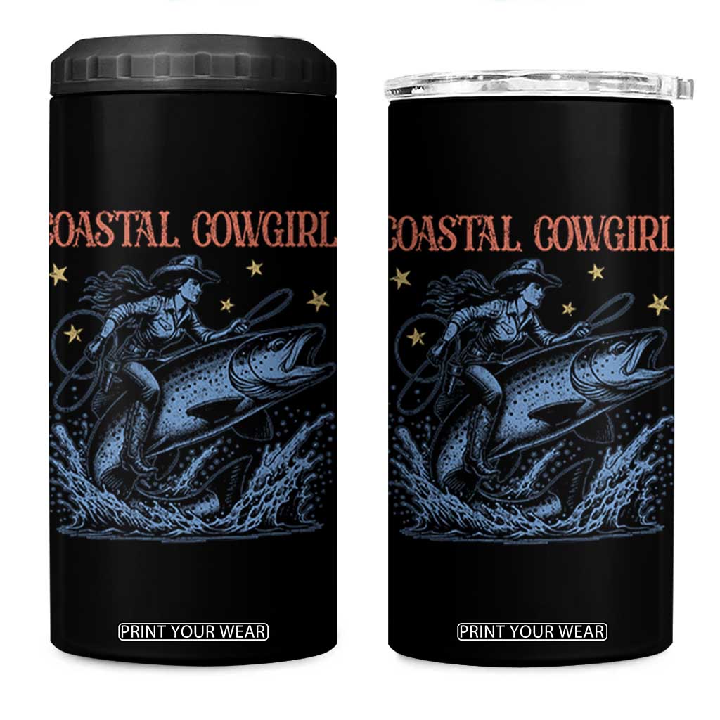 Coastal Cowgirl 4 in 1 Can Cooler Tumbler Funny Western Country Rodeo Cowgirl Fishing TS10 One Size: 16 oz Black Print Your Wear