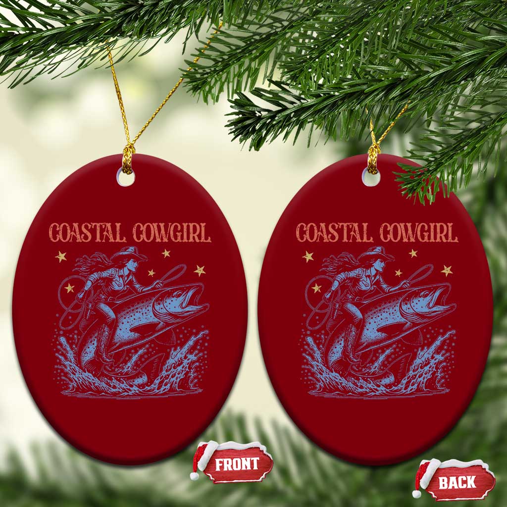 Coastal Cowgirl Ceramic Ornament Funny Western Country Rodeo Cowgirl Fishing TS10 Print Your Wear
