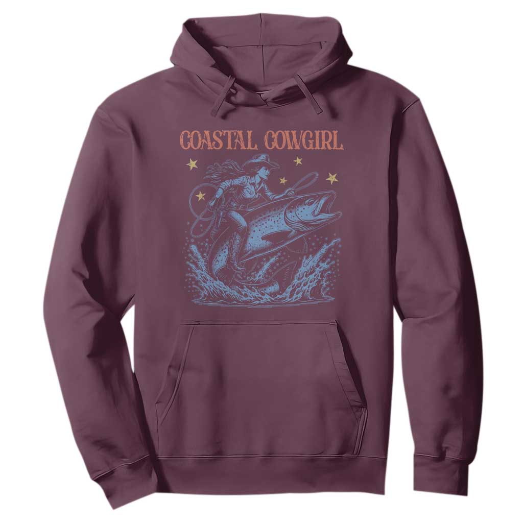 Coastal Cowgirl Hoodie Funny Western Country Rodeo Cowgirl Fishing TS10 Maroon Print Your Wear