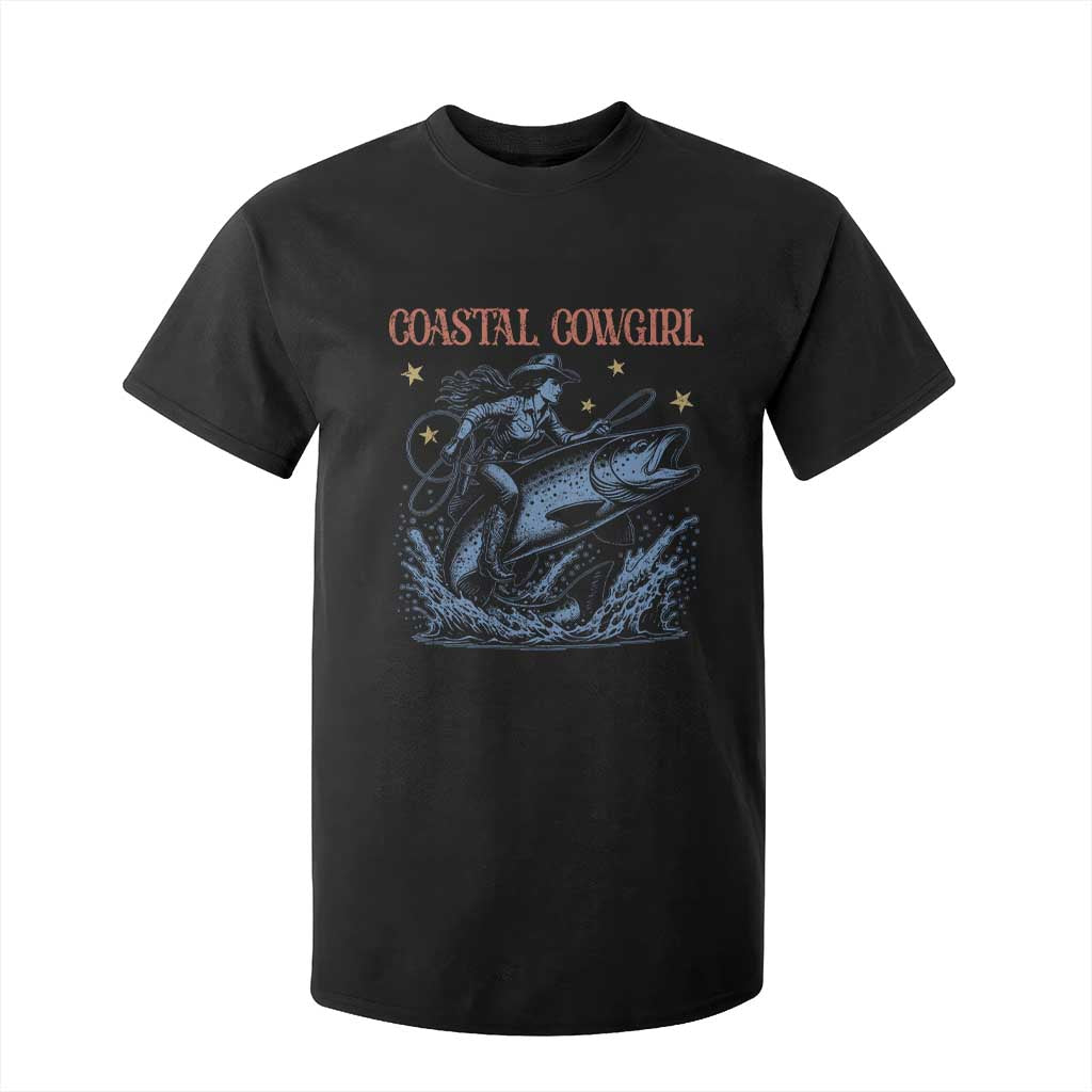 Coastal Cowgirl T Shirt For Kid Funny Western Country Rodeo Cowgirl Fishing TS10 Black Print Your Wear
