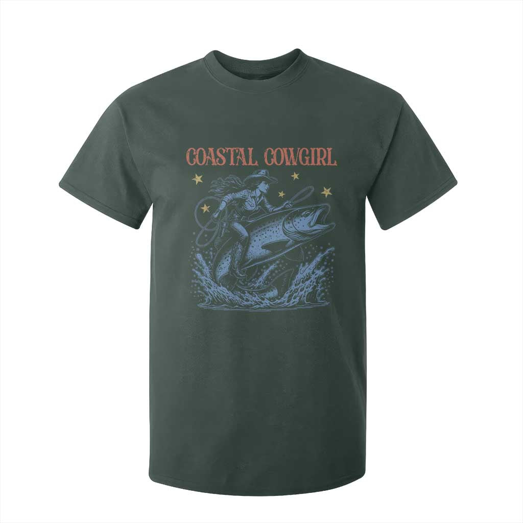Coastal Cowgirl T Shirt For Kid Funny Western Country Rodeo Cowgirl Fishing TS10 Dark Forest Green Print Your Wear