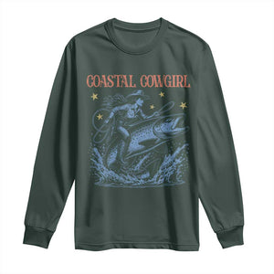 Coastal Cowgirl Long Sleeve Shirt Funny Western Country Rodeo Cowgirl Fishing TS10 Dark Forest Green Print Your Wear