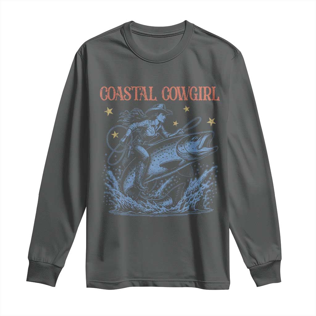 Coastal Cowgirl Long Sleeve Shirt Funny Western Country Rodeo Cowgirl Fishing TS10 Dark Heather Print Your Wear