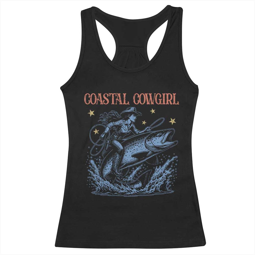 Coastal Cowgirl Racerback Tank Top Funny Western Country Rodeo Cowgirl Fishing TS10 Black Print Your Wear