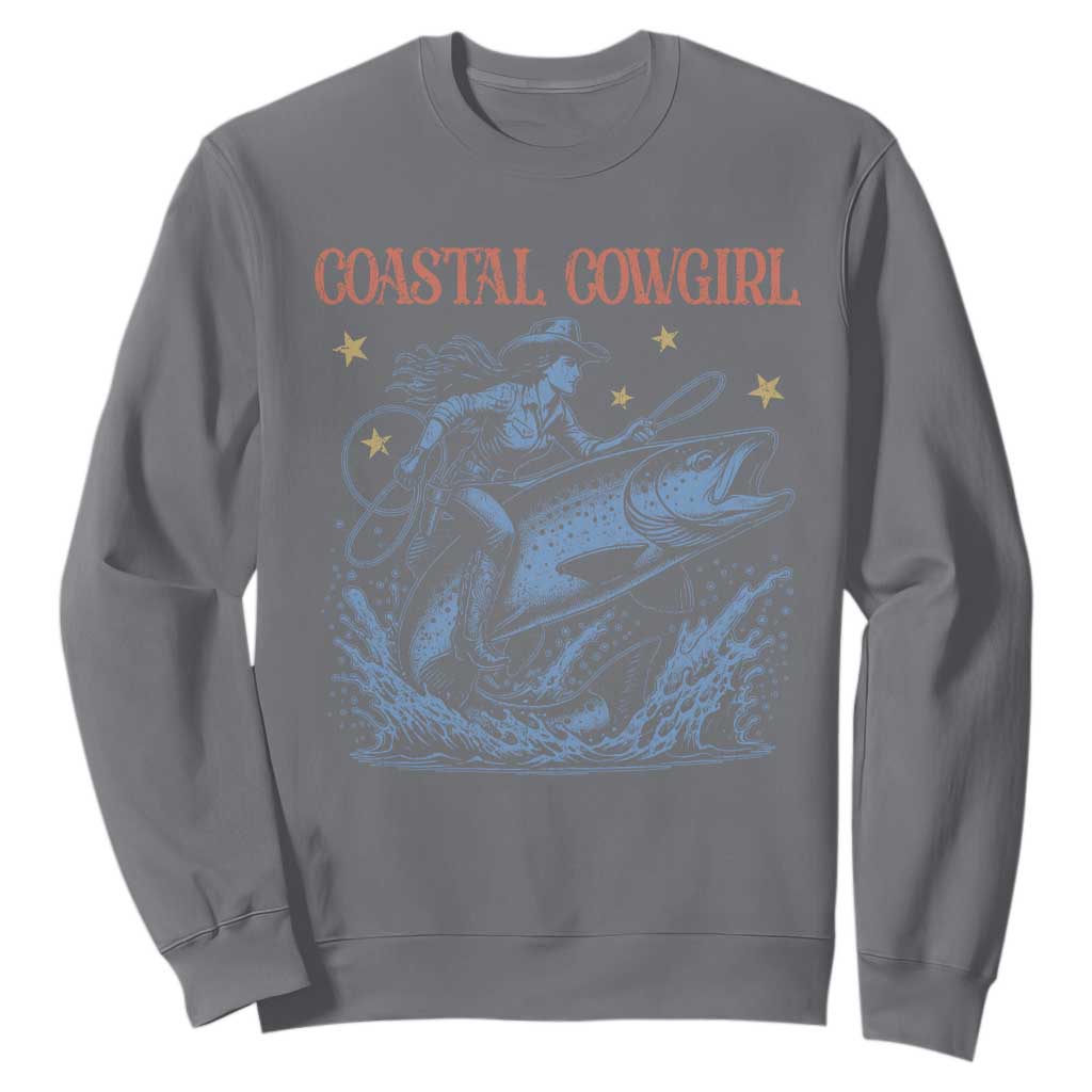 Coastal Cowgirl Sweatshirt Funny Western Country Rodeo Cowgirl Fishing TS10 Charcoal Print Your Wear