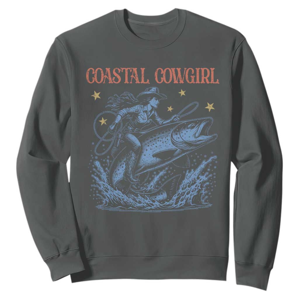 Coastal Cowgirl Sweatshirt Funny Western Country Rodeo Cowgirl Fishing TS10 Dark Heather Print Your Wear