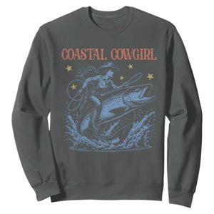 Coastal Cowgirl Sweatshirt Funny Western Country Rodeo Cowgirl Fishing TS10 Dark Heather Print Your Wear