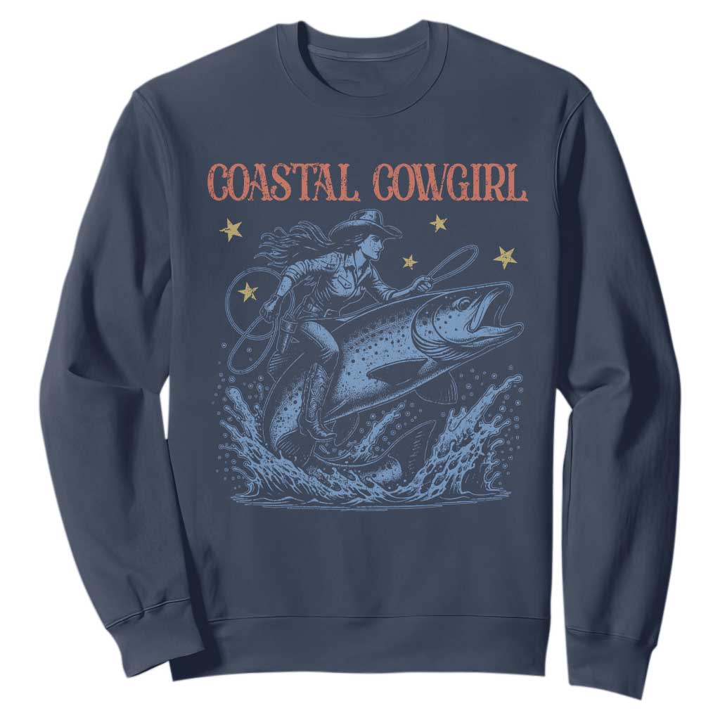 Coastal Cowgirl Sweatshirt Funny Western Country Rodeo Cowgirl Fishing TS10 Navy Print Your Wear