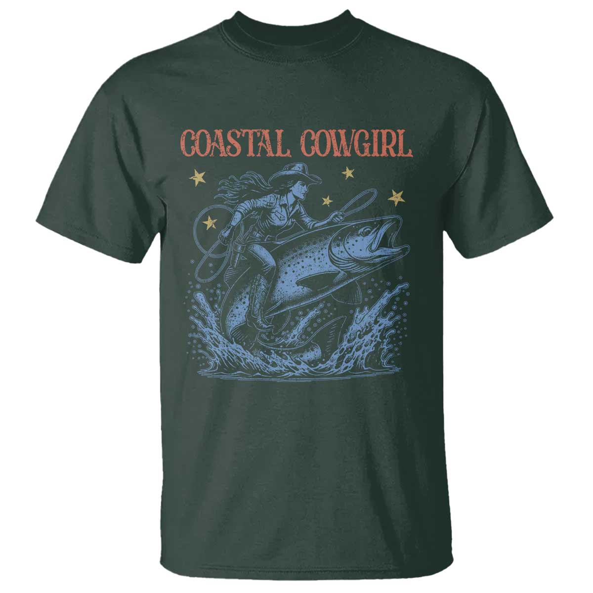 Coastal Cowgirl T Shirt Funny Western Country Rodeo Cowgirl Fishing TS10 Dark Forest Green Print Your Wear