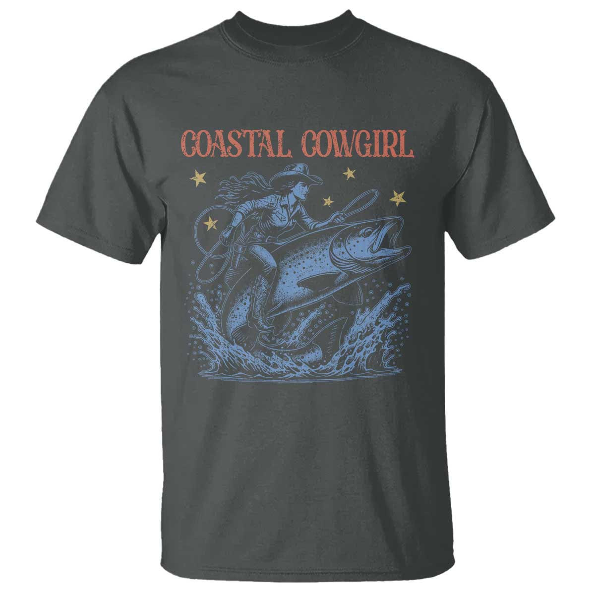 Coastal Cowgirl T Shirt Funny Western Country Rodeo Cowgirl Fishing TS10 Dark Heather Print Your Wear
