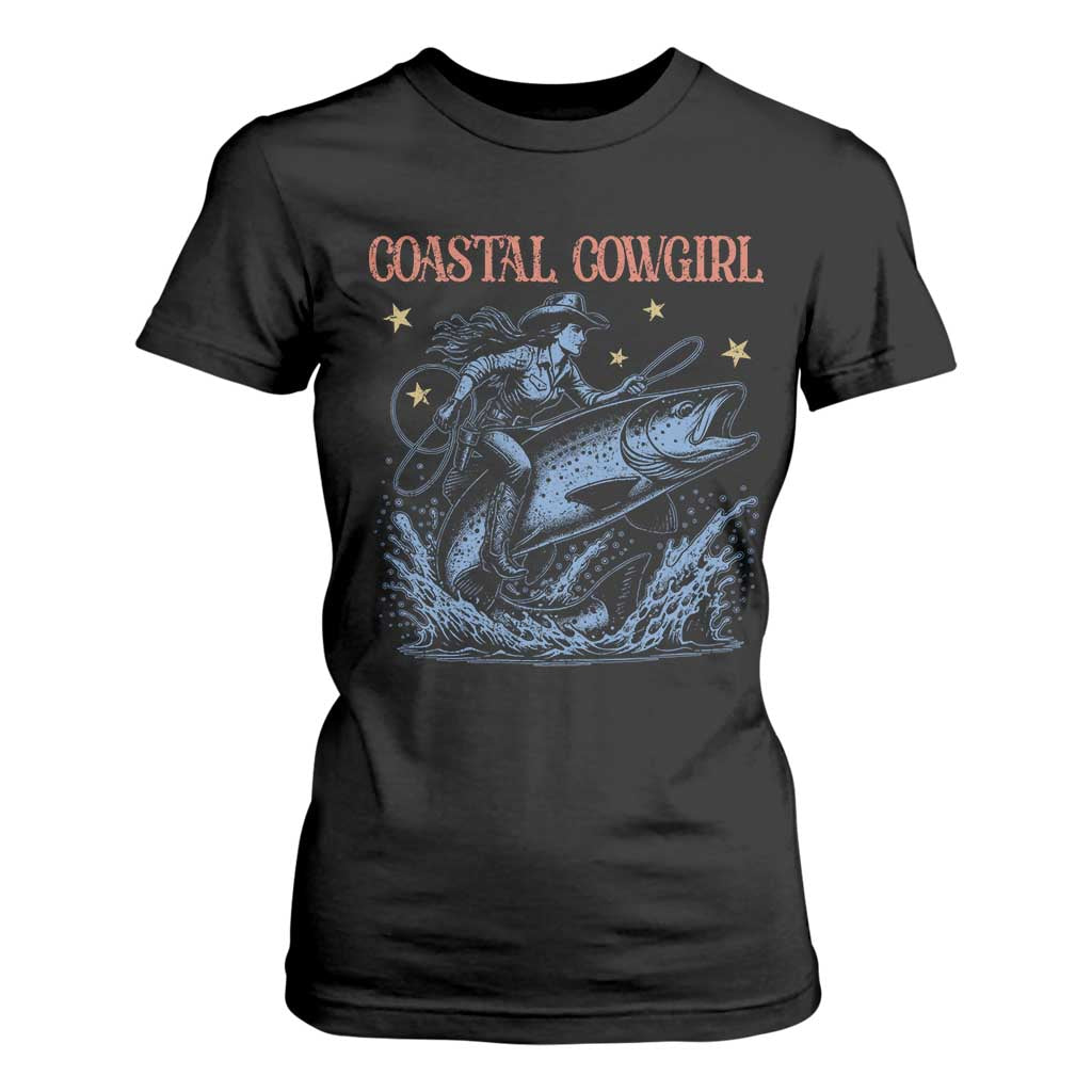 Coastal Cowgirl T Shirt For Women Funny Western Country Rodeo Cowgirl Fishing TS10 Black Print Your Wear