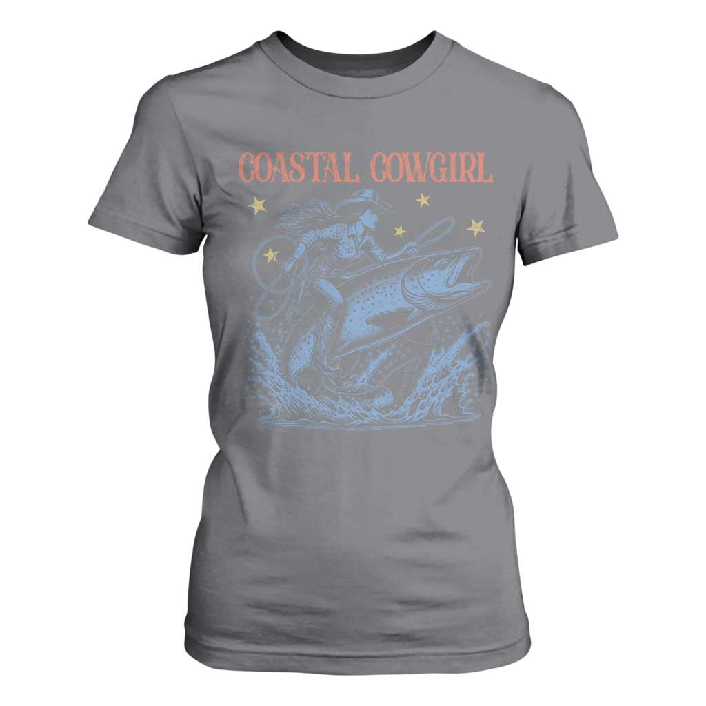 Coastal Cowgirl T Shirt For Women Funny Western Country Rodeo Cowgirl Fishing TS10 Charcoal Print Your Wear