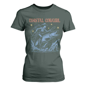 Coastal Cowgirl T Shirt For Women Funny Western Country Rodeo Cowgirl Fishing TS10 Dark Forest Green Print Your Wear