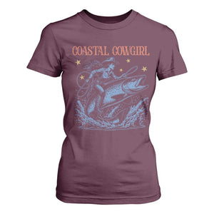 Coastal Cowgirl T Shirt For Women Funny Western Country Rodeo Cowgirl Fishing TS10 Maroon Print Your Wear