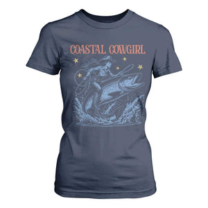 Coastal Cowgirl T Shirt For Women Funny Western Country Rodeo Cowgirl Fishing TS10 Navy Print Your Wear