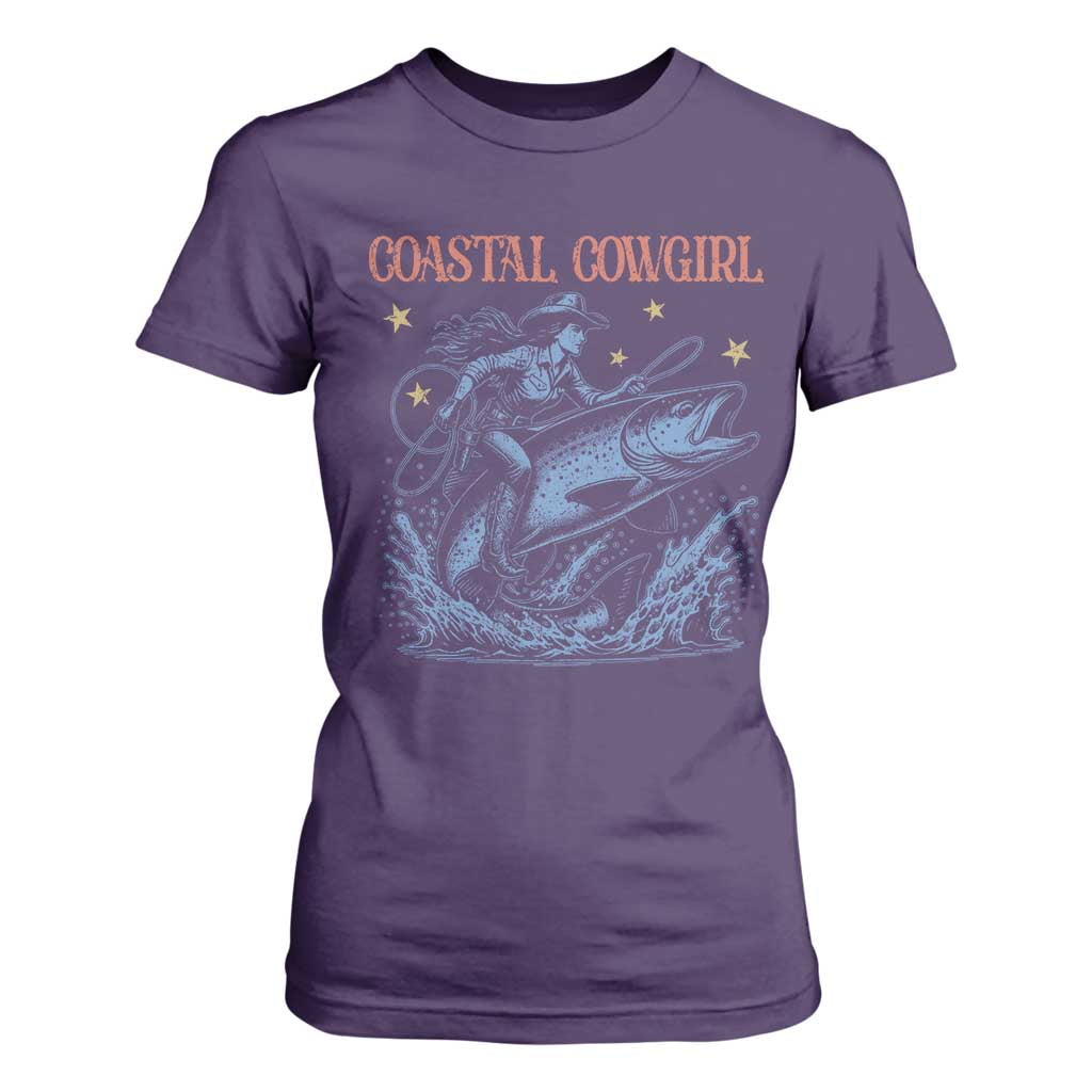 Coastal Cowgirl T Shirt For Women Funny Western Country Rodeo Cowgirl Fishing TS10 Purple Print Your Wear