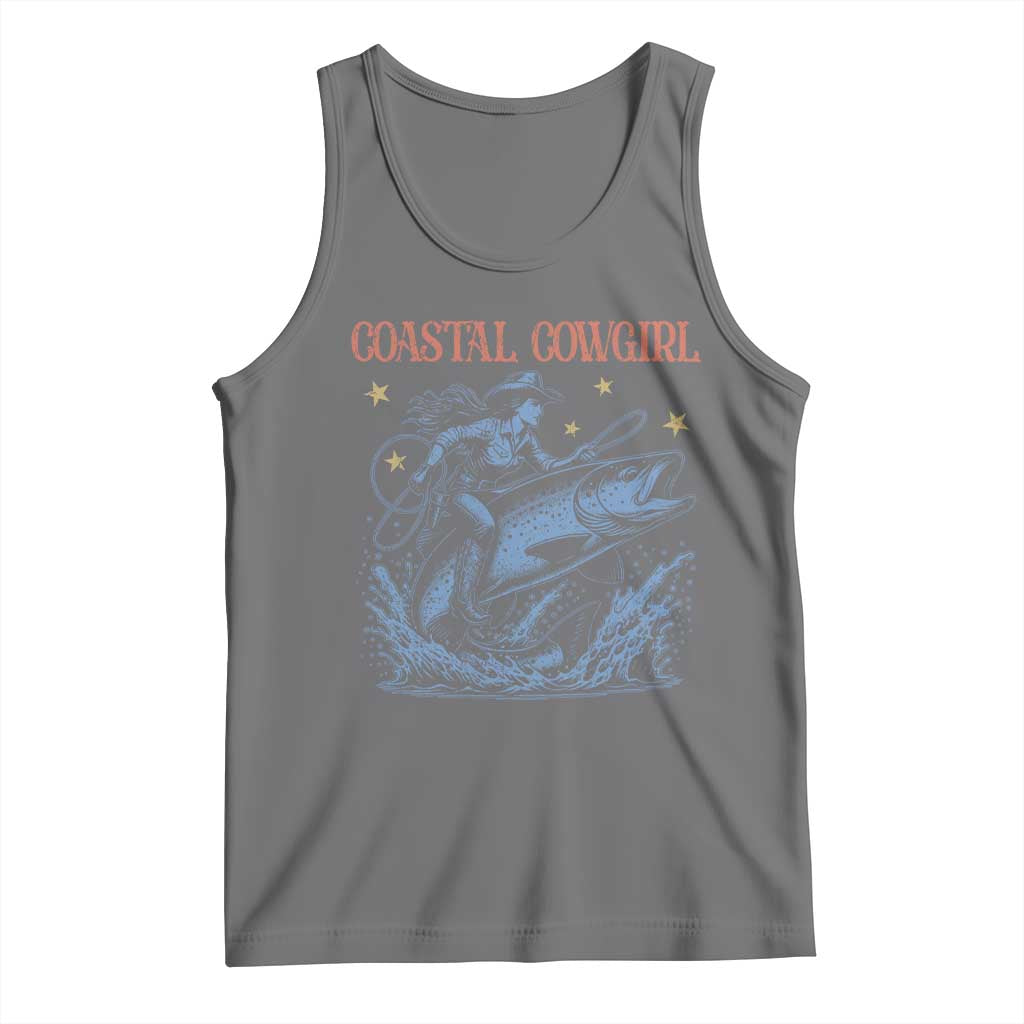 Coastal Cowgirl Tank Top Funny Western Country Rodeo Cowgirl Fishing TS10 Black Heather Print Your Wear