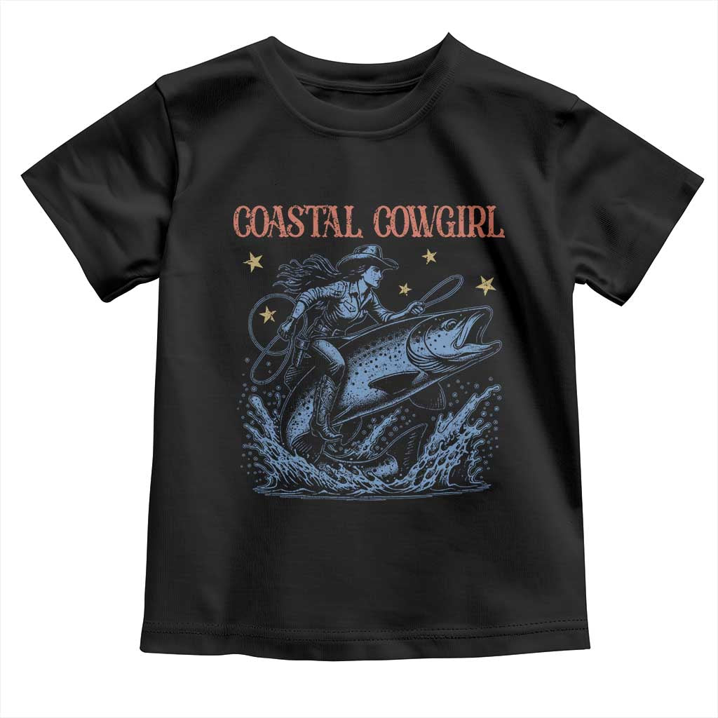 Coastal Cowgirl Toddler T Shirt Funny Western Country Rodeo Cowgirl Fishing TS10 Black Print Your Wear